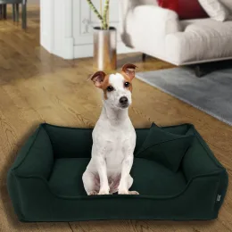 Велюрова лежанка для котів та собак Mamo Pets Premium, знімний чохол, ручка, L 90*60 (77*48), зелена