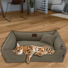 Велюрова лежанка для котів та собак Mamo Pets Premium, знімний чохол, ручка, XS 50*40 (40*30), бежева