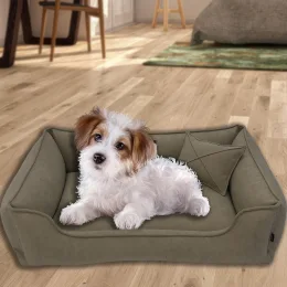 Велюрова лежанка для котів та собак Mamo Pets Premium, знімний чохол, ручка, S 60*45 (50*35), бежева