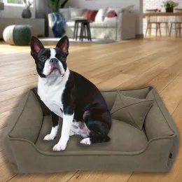 Велюрова лежанка для котів та собак Mamo Pets Premium, знімний чохол, ручка, XL 110*70 (90*57), бежева