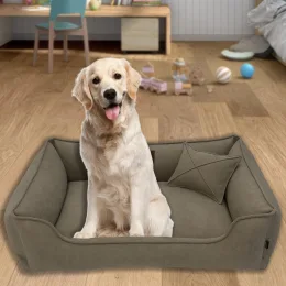 Велюровая лежанка для котов и собак Mamo Pets Premium, съемный чехол, ручка, XXL 120*80 (100*65), бежевая