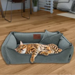 Велюрова лежанка для котів та собак Mamo Pets Premium, знімний чохол, ручка, XS 50*40 (40*30), темно-сіра