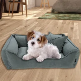 Велюрова лежанка для котів та собак Mamo Pets Premium, знімний чохол, ручка, S 60*45 (50*35), темно-сіра