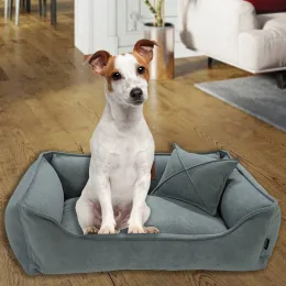 Велюрова лежанка для котів та собак Mamo Pets Premium, знімний чохол, ручка, L 90*60 (77*48), темно-сіра