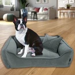 Велюровая лежанка для котов и собак Mamo Pets Premium, съемный чехол, ручка, XL 110*70 (90*57), темно-серая