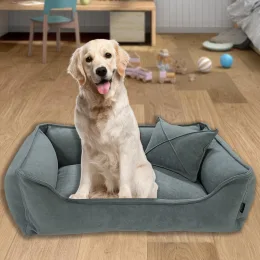 Велюровая лежанка для котов и собак Mamo Pets Premium, съемный чехол, ручка, XXL 120*80 (100*65), темно-серая