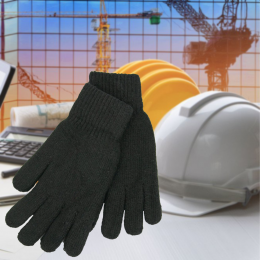Зимние рабочие ХБ перчатки, двойные, черные, без ПВХ точки (TMK)