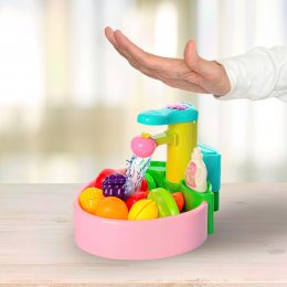 Игровой набор "Раковина и фрукты" течёт вода из крана. Фрукты (12шт) на липучке для нарезки, игрушечный нож, доска(IGR24) QF26246P