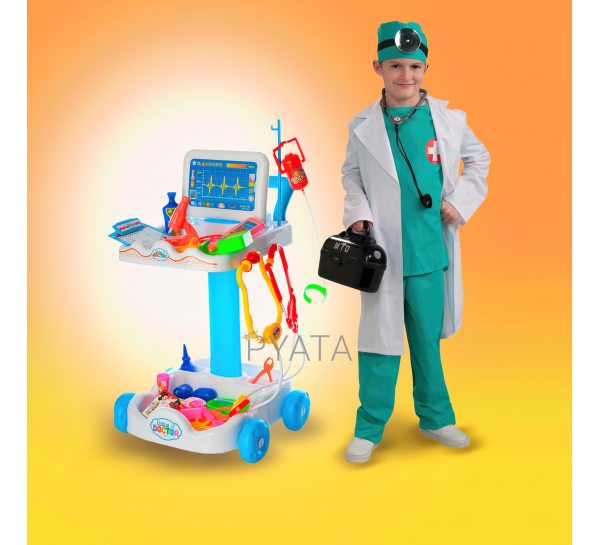 Набір ігровий розумний лікар, білий (36 предметів) візок 49-35-15 см, медичний набір, мікроскоп (IGR24) 606-1-5 