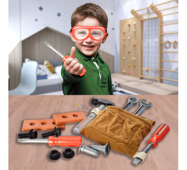 Детский игровой набор инструментов 3288-D9-10, молоток, отвертки, гаечный ключ, в коробке 36,5*29,5*5,5 см (IGR24)