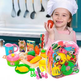 Игровой набор посуды и продуктов в удобном рюкзаке, аксессуары для кухни (IGR24) 9953