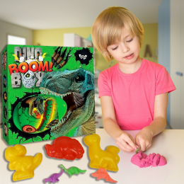 Детский набор для творчества Dino Boom Box, кинетический песок, формочки, наклейки, карточная игра (IGR24)