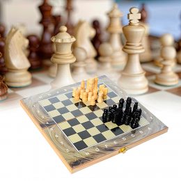 Шахматы деревянные 28ACD набор 3 в 1 нарды шашки, доска, фигуры, кости (IGR24)