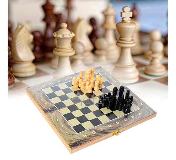 Шахматы деревянные 28ACD набор 3 в 1 нарды шашки, доска, фигуры, кости (IGR24)