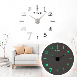 Великий настінний годинник Horloge 3D DIY флуоресцентний Сірі  (205)