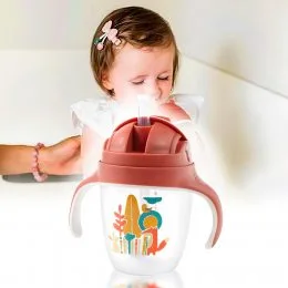 Поїлка дитяча герметична з обтяженою соломкою, коричнева, 240мл (6+) "BabyOno" (SB) 1464/01