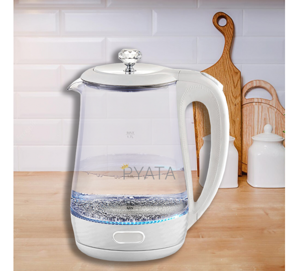 Скляний електричний чайник Maestro MR-052-WHITE, 1,7 л, дисковий нагрівач, білий (235)