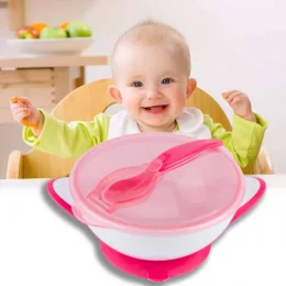 Дитяча миска з присоскою BabyOno 1063/03, з кришкою та ложечкою, рожевий (SB)
