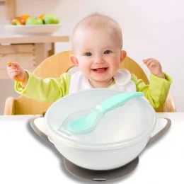 Дитяча миска з присоскою BabyOno 1063/02, з кришкою та ложечкою, сірий (SB)