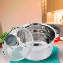 Каструля з нержавіючої сталі зі скляною кришкою та прогумованими ручками 20 см, 3,3 л Maestro MR-3507-20 (В)