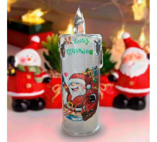 Новорічна свічка Дід Мороз Merry Christmas декоративна (на батарейках) прикраса святкового столу