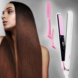 Утюжок для выпрямления волос VGR V-505 (розовый), профессиональная плойка для волос с расчёской в комплекте 