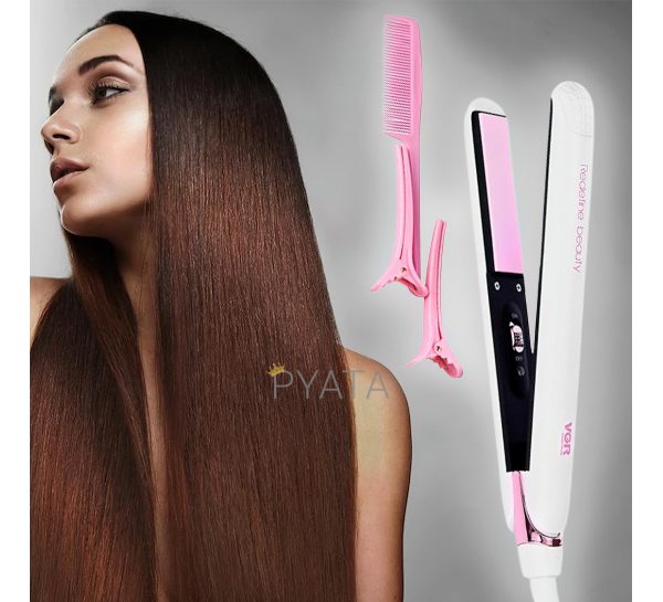 Утюжок для випрямлення волосся VGR V-505 (рожевий), професійна плойка для волосся з гребінцем в комплекті
