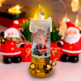 Новогодняя свеча Дед Мороз декоративная (на батарейках) Led 77х69х172 мм (золотая) украшение праздничного стола