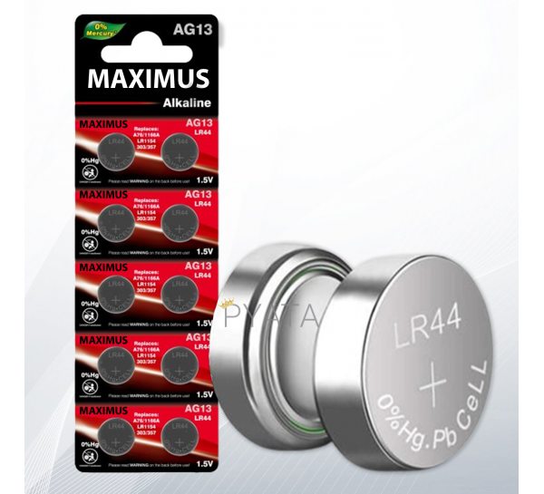 Батарейка таблетка алкалінова Maximus LR-44 1 шт (AG13)