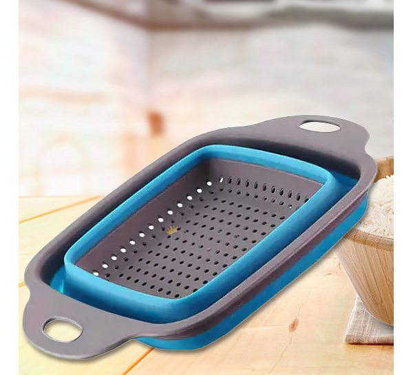 Розкладний силіконовий друшляк Collapsible filter baskets, 2в1, квадратний синій