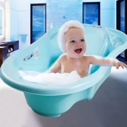 Детская ванночка для купания с отливом и термометром Tega Baby "Комфорт" 96 см Голубая ( TG-011-101) (SB)