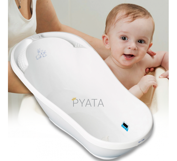 Детская ванночка «Зайчики» KR-011-103, со сливом и термометром, 92 см, Tega Baby, белый (SB)