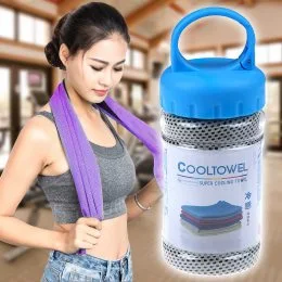 Охолодний рушник у тубі з карабіном для спорту та подорожей LiveUp Cooling Towe Фіолетовий (2882) (212)