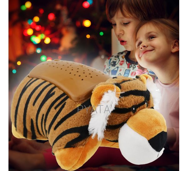 Детская игрушка-подушка ночник-проектор звездного неба "Тигренок" 