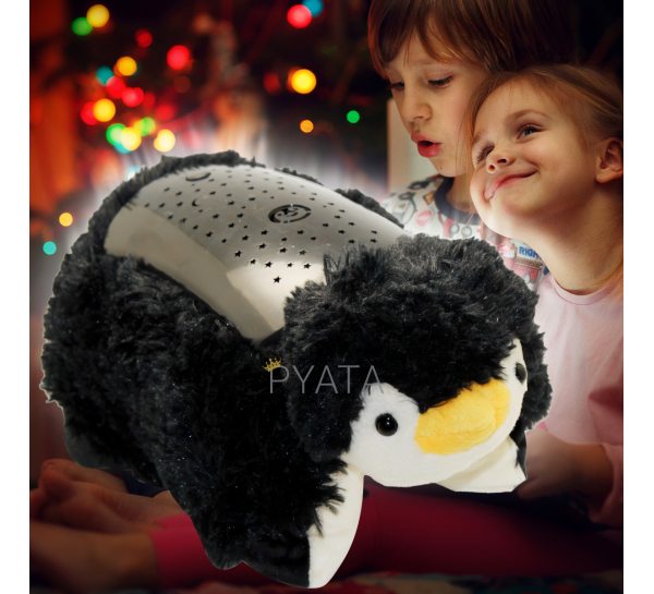 Детская игрушка-подушка ночник-проектор звездного неба "Пингвин" 