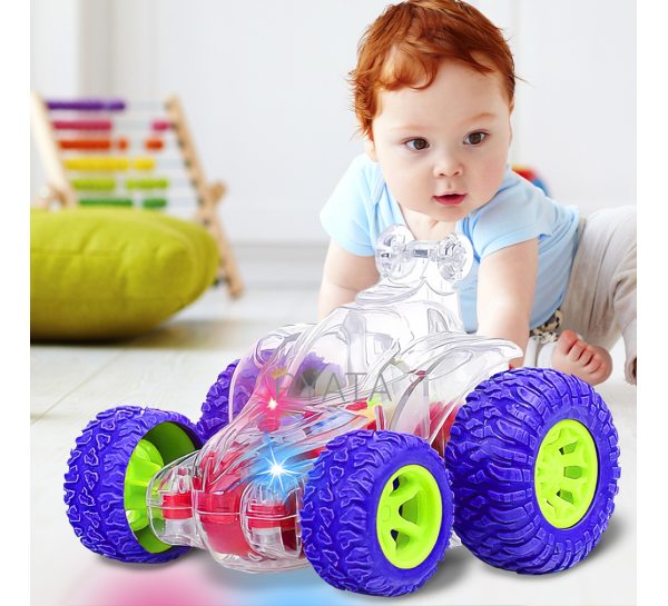 Детская интерактивная игрушечная инерционная машинка-перевертыш с шестеренками со световыми эффектами (36789J) (IGR24)