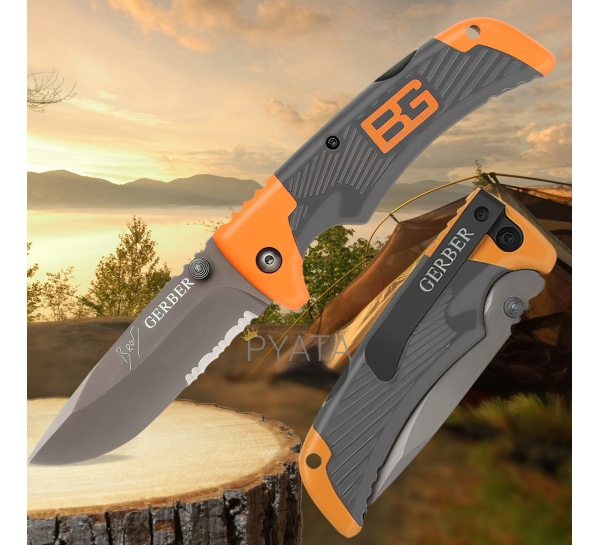 Розкладний ніж із високовуглецевої сталі з чохлом Gerber Bear Grylls Scout (509)