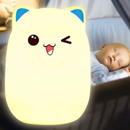 Силіконовий м'який бездротовий світлодіодний дитячий нічник для сну "Котик" EL-543-15 (237)