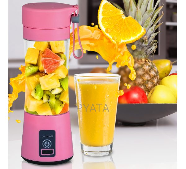 Портативна фітнес гуртка-блендер Smart Juice Cup Fruits USB зарядка Рожевий (EL-03-4) (В)