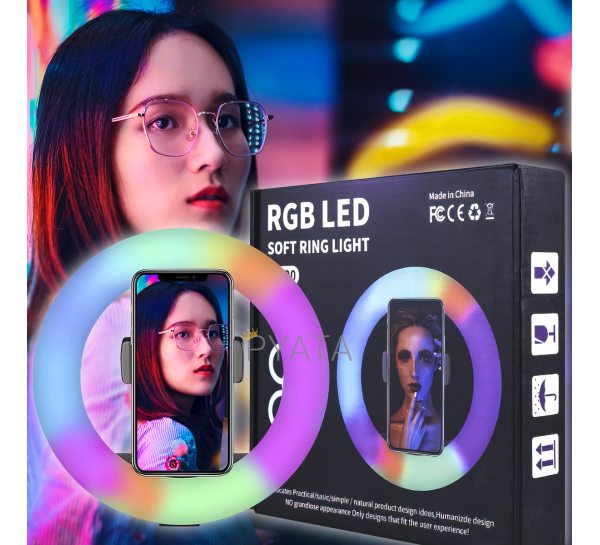 Светодиодная кольцевая RGB селфи-лампа 33см для фото и видео съемки 