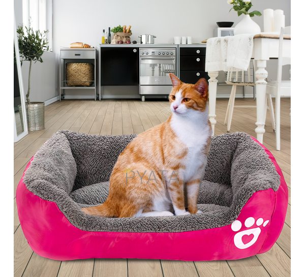 Мягкая лежанка-пуфик с бортиками для домашних животных кошек и собак с бортиками S (44х33 см) Розовый (626)