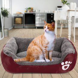 Мягкая лежанка-пуфик с бортиками для домашних животных кошек и собак с бортиками S (44х33 см) Бордовый (626)