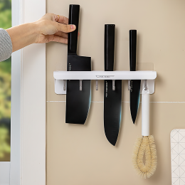 Настенная самоклеящаяся подставка-органайзер для ножей и кухонных приборов на крючках Белый (205)