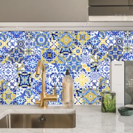 Самоклеящаяся кухонная пленка для кухонной поверхности "Восточный орнамент" 60х200см Желто-Синий (626)