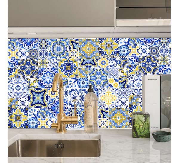 Самоклеящаяся кухонная пленка для кухонной поверхности "Восточный орнамент" 60х300см Желто-Синий (626)