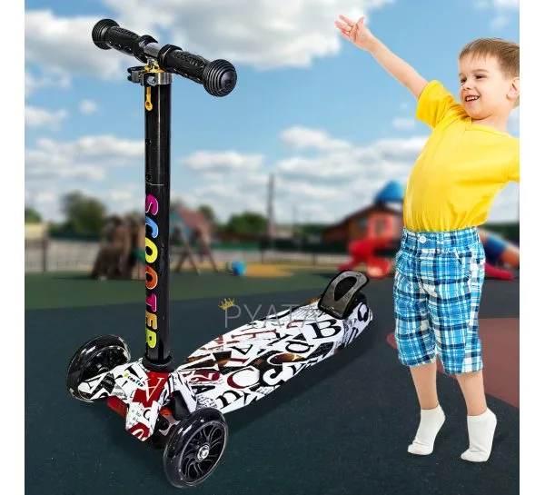 Детский трехколесный самокат PU светящиеся колеса Scale Sport Scooter Maxi Print ABC "Алфавит" (Уценка)