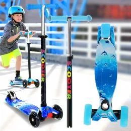 Детский трехколесный складной самокат светящиеся PU колеса Best Scooter" MAXI А 24658/779-1307 (Уценка)