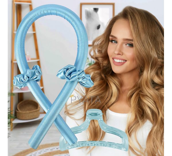 Шовкова гнучка стрічка-бігуді для укладання та накрутки завивки волосся Блакитна