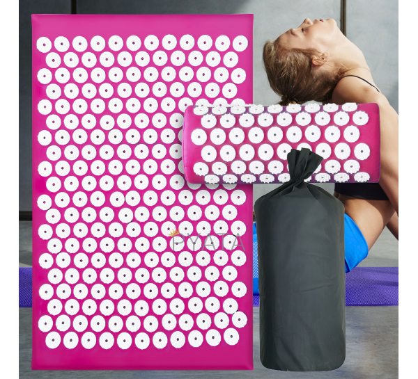 Масажний акупунктурний килимок для спини з подушкою в комплекті Розовий