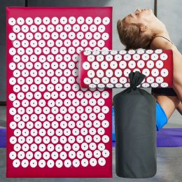 Масажний акупунктурний килимок для спини з подушкою в комплекті Червоний